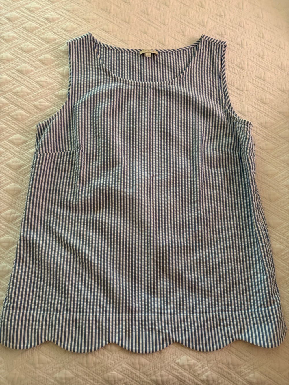 Talbots Blue and White Striped Scalloped Tank